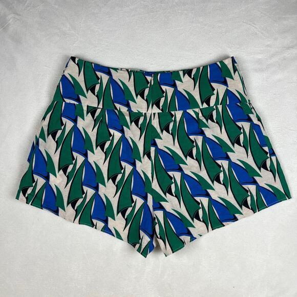 Zara Linen Women's High Waist Blue Green Geometric Print Shorts‎ Size L - Picture 4 of 9